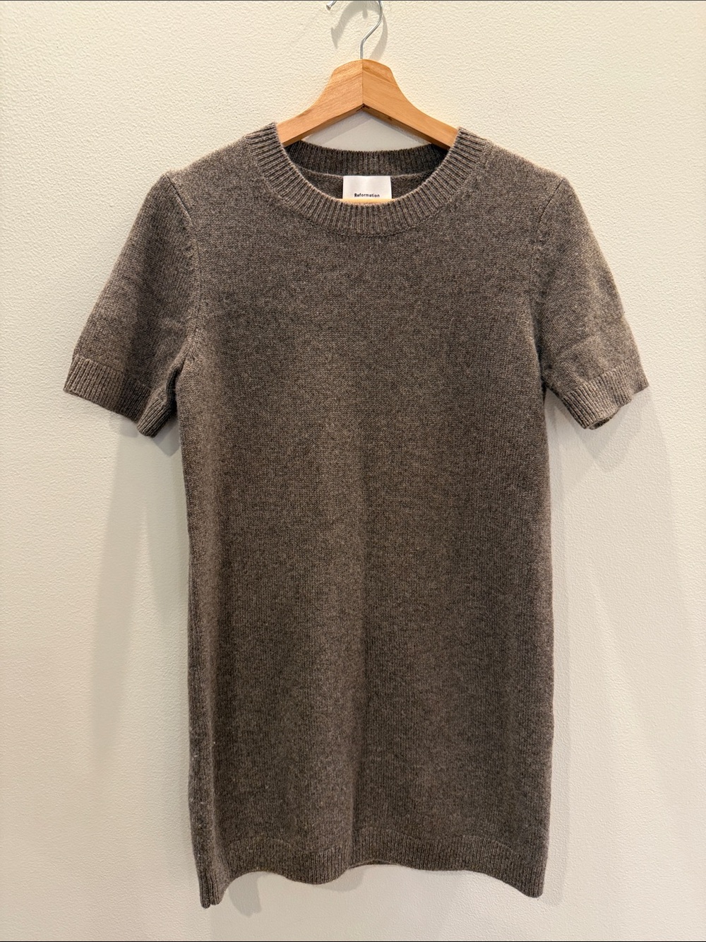 Reformation Bell Cashmere Mini Dress Heather Taupe Brown Size Sm - Picture 2 of 8
